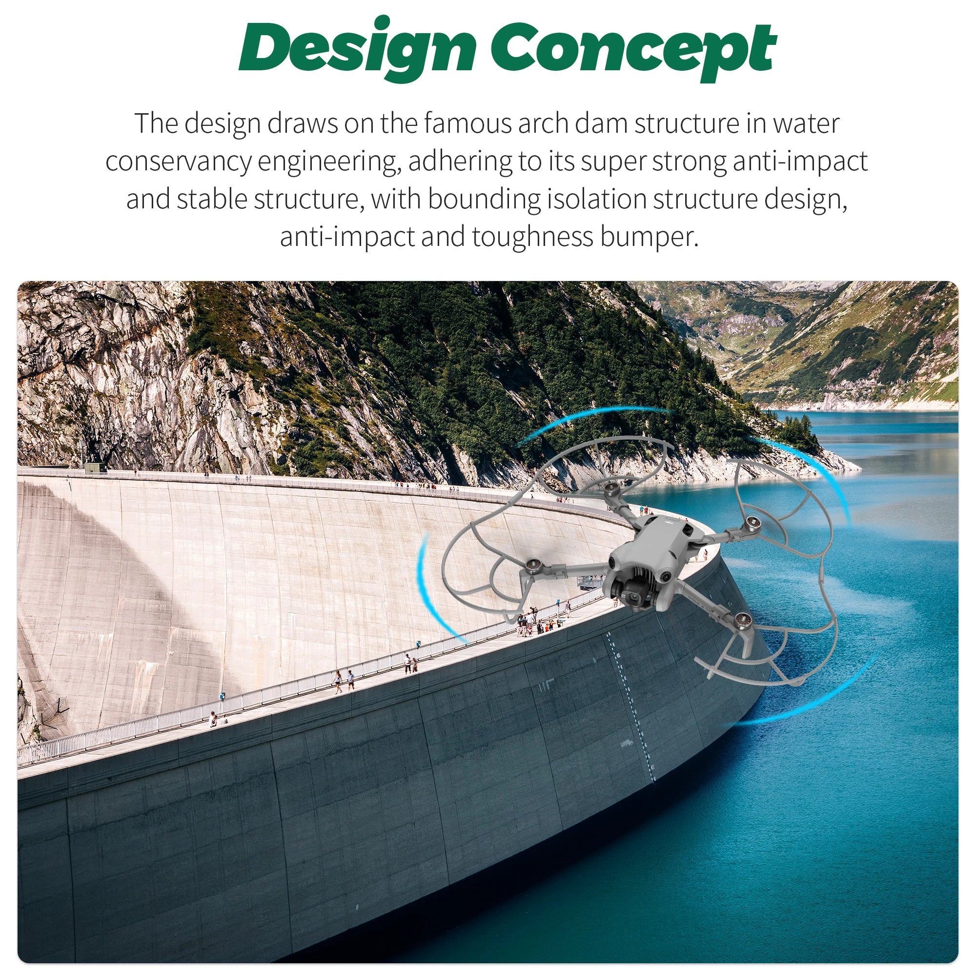 For DJI Mini 4 Pro Propeller Guard, design concept draws on the famous arch dam structure in water conservancy engineering . adhering