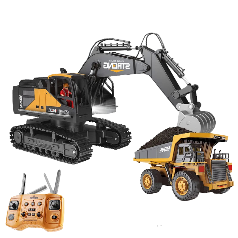ZWN Rc Excavator 1/16 16CH Alloy with Lights/Music/Smoke, 2.4G 30–50m; 1/22 6CH option and 1/20 13CH Dump Truck