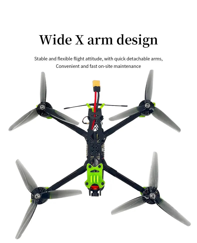 Aocoda-RC AO7 7 inch FPV, The Aocoda-RC AO7 has a wide X arm design for stability and flexibility, plus quick detachable arms for easy maintenance.