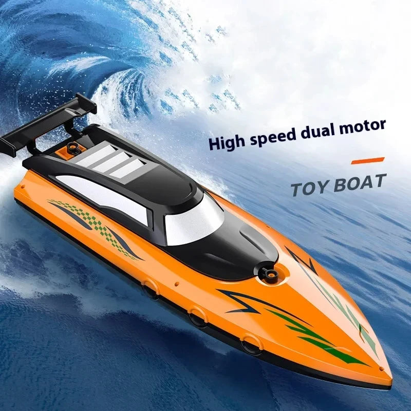 Gowinbaby RC Boat, Gowinbaby RC boat features dual motors, water resistance, and speeds up to 20km/h, with a control range of 50m.