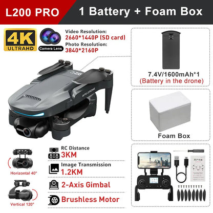 L200 PRO MAX Drone - 4K HD Camera 2-Axis Gimbal 360° Obstacle Avoidance GPS Drone