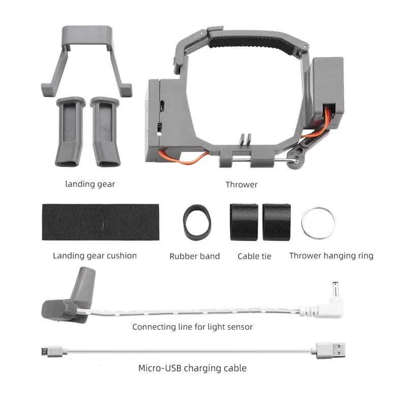 landing gear Thrower Landing gear cushion Rubber band Cable tie Thrower hanging Connecting line for