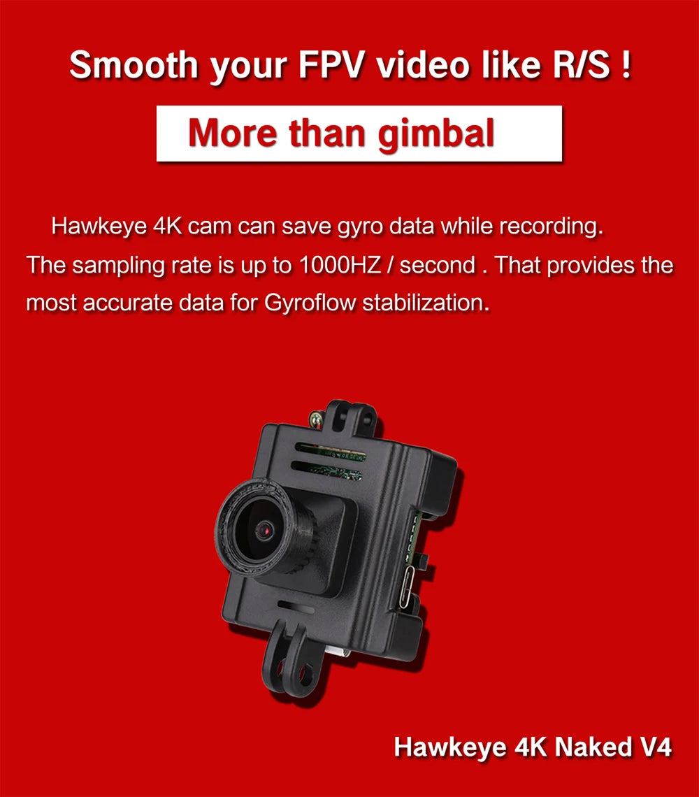 Hawkeye Firefly Nakedcam/Splite FPV Camera Drone, Hawkeye 4K cam can save gyro data while recording . the sampling