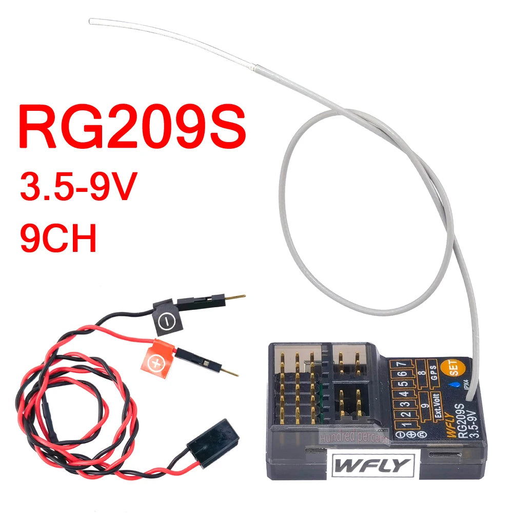 WFLY RC RG209S RG206S Receiver -Small RX RC 9CH PWM For 6CH X9 Transmitter RC Radio SG01 GPS Module RC Car Boats Tanks Robot 14 Resolution: Full channel 4096 Temperature:-10°C-+60°C External voltage