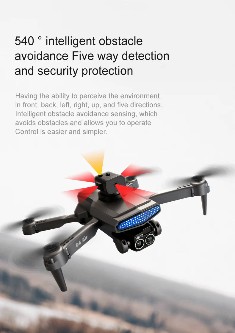 D6 Drone - 8K Professional Dual Camera, d6 drone, intelligent obstacle avoidance sensing is a five way detection and security
