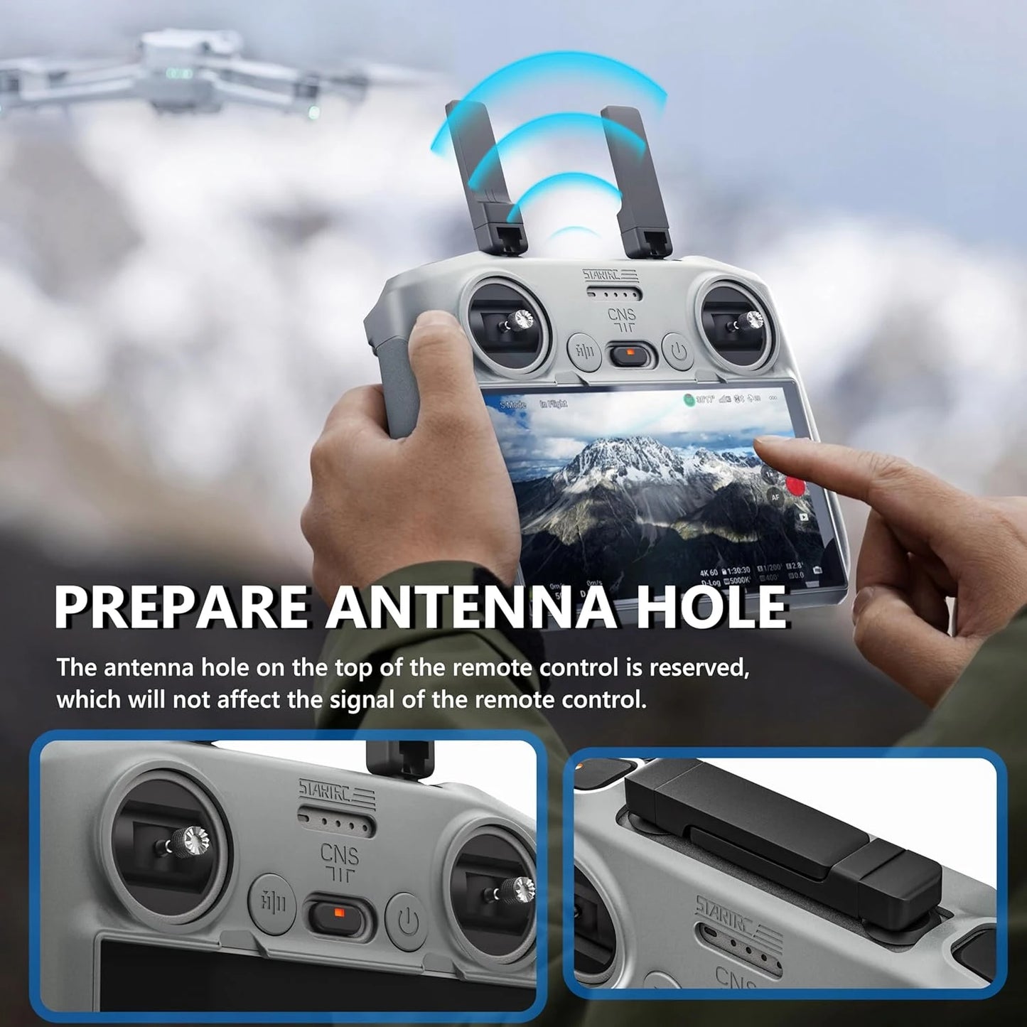 STARTRC RC 2 Silicone Protective Cover, The antenna hole on the STARTRC CNS 71F remote control is pre-reserved and does not affect signal performance.