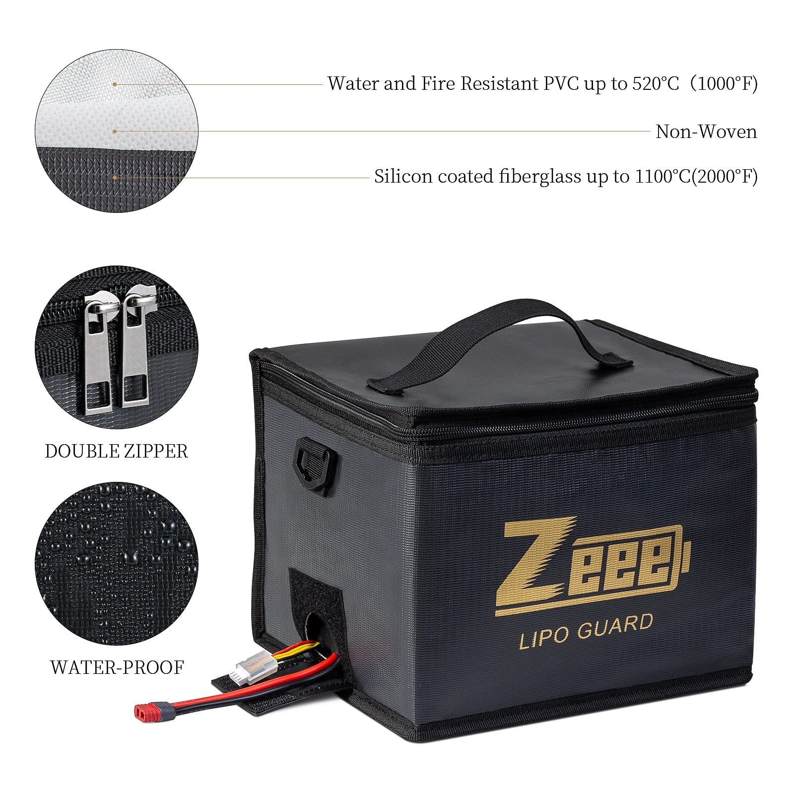 2 Size Zeee Lipo Bag, Water and Fire Resistant PVC up to 520*C (1000PF) Non