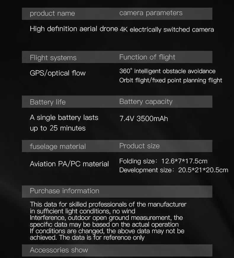 AE6 Max Drone, a single battery lasts 7.4V 3500mAh up to 25 minutes fuselage material