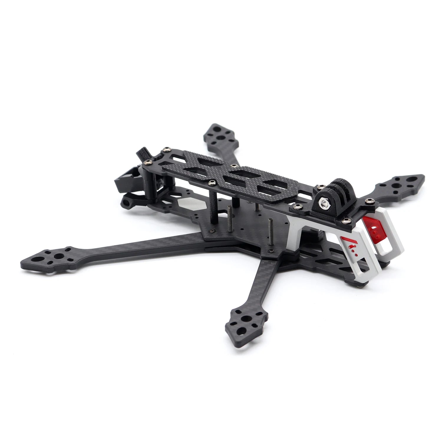 GOPRO camera base features motor hole installation for GoPro Hero 8 and INSTA 360 GO 2 cameras, with CNC aluminum alloy components.