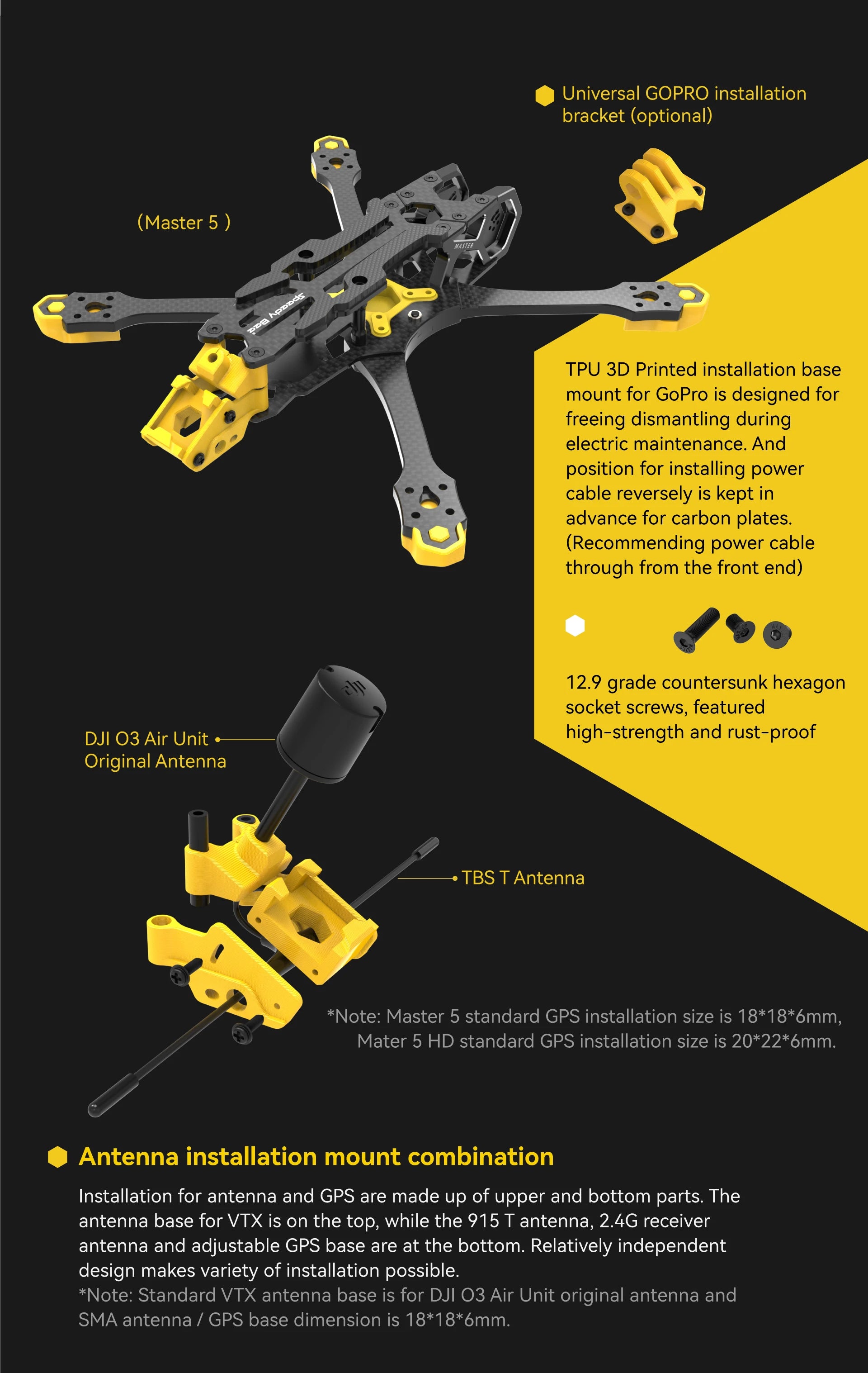 VTX antenna base is for DJI 03 Air Unit original antenna and SMA antenna