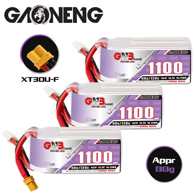 GNB 15.2v 4S HV 1100mAh 60c/120c Lipo Drone Battery For RC Helicopter Quadcopter FPV Drone