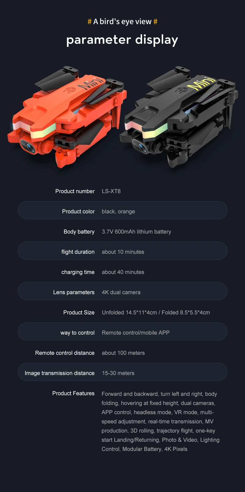 XT8 RC Mini Drone - 2024 New 4K Dual HD Camera Video Shooting Led Drone Quadcopter with FPV One-Key Return Toys for Kids Gift 39 XT8 RC Mini Drone