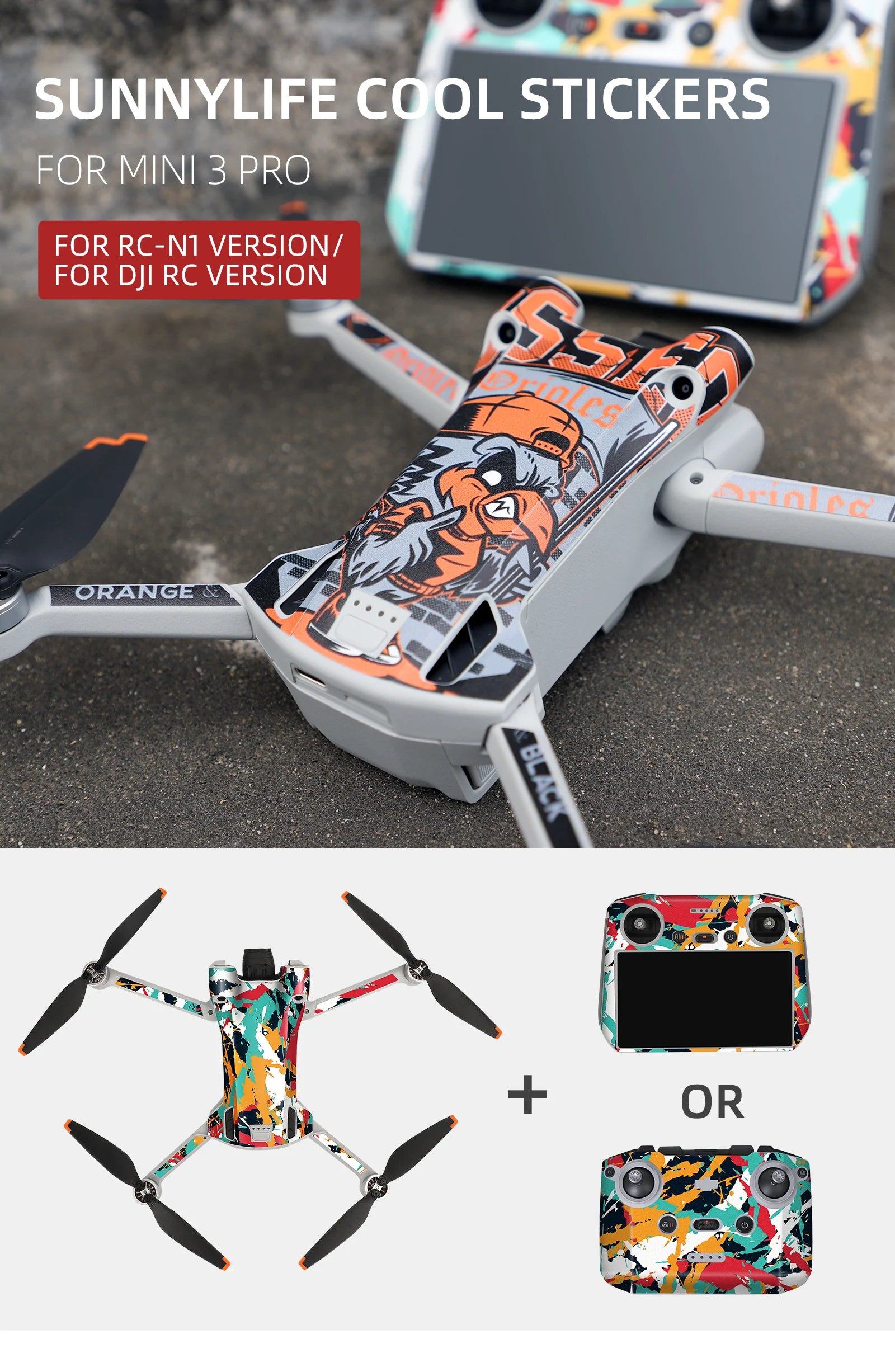 For DJI Mini 3 Pro Stickers Drone Protective Film Waterproof Remote Decals Full Cover Skin For DJI Mini 3 Pro Drone Accessories 33 DJI mini 3 pro stickers Stickers stick repeatedly without leaving glue 2.Imported removable P