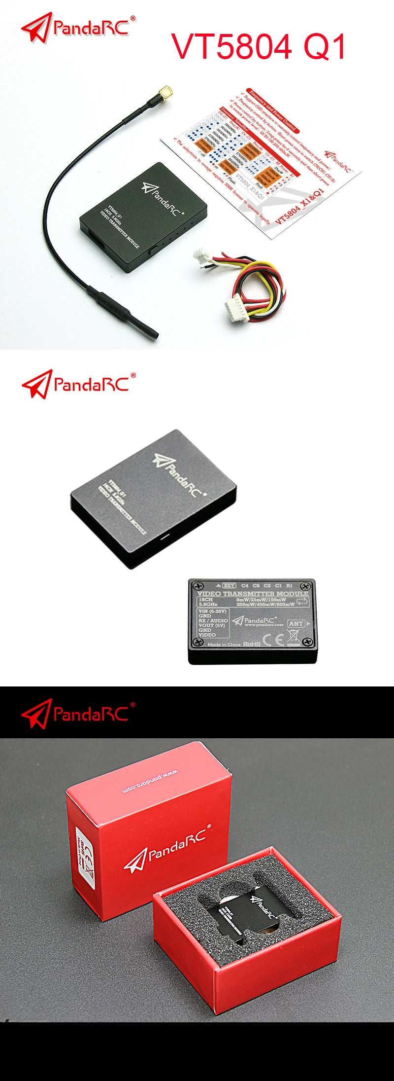 PandaRC VT5804 X1 Q1 VTX - 5.8G 16CH 6V-26V Voltage input FPV Video Transmitter support OSD Module RC FPV racing drone 9 PandaRC VT5804 X1 Q1 VTX, VT5804 Q1 PandaRC (D VDEO THANSMHHIER MOD
