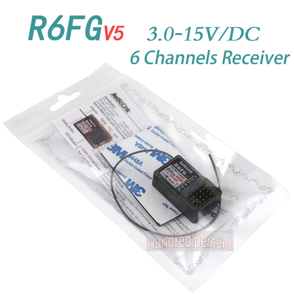 Radiolink RC Receiver R6FG - 6 Channel 2.4G HV Servo RX with Gyro Long Range Control for RC Car Boat Transmitter RC4GS V2/RC6GS V3