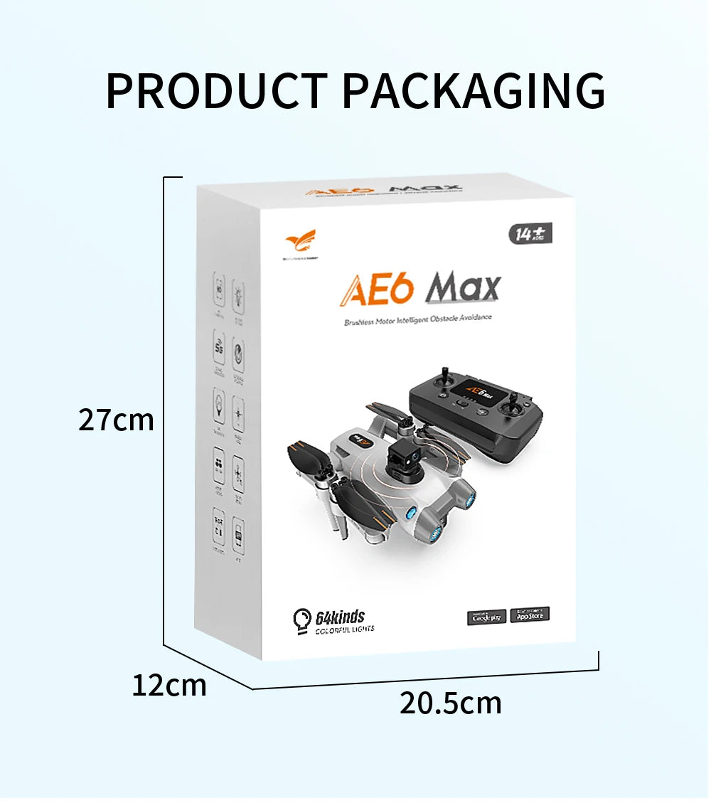 New AE6 / AE6 Max Drone, PRODUCT PACKAGING 42a 14* AE6 Max Brshl