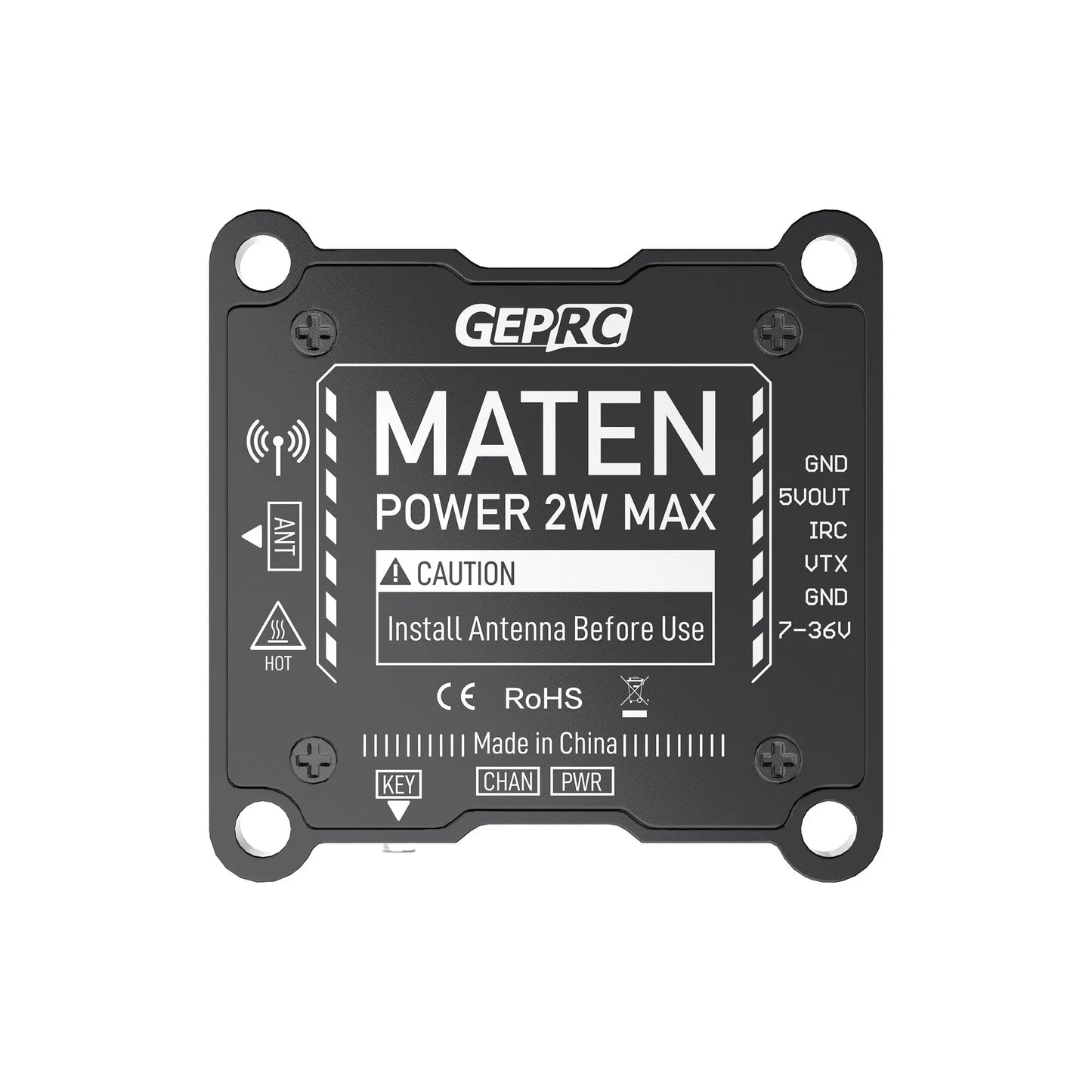 GEPRC MATEN 1.2G 2W VTX - 1080-1360MHZ/25-2000mW पिट 5V@600mA 14.5g FPV ड्रोन के लिए