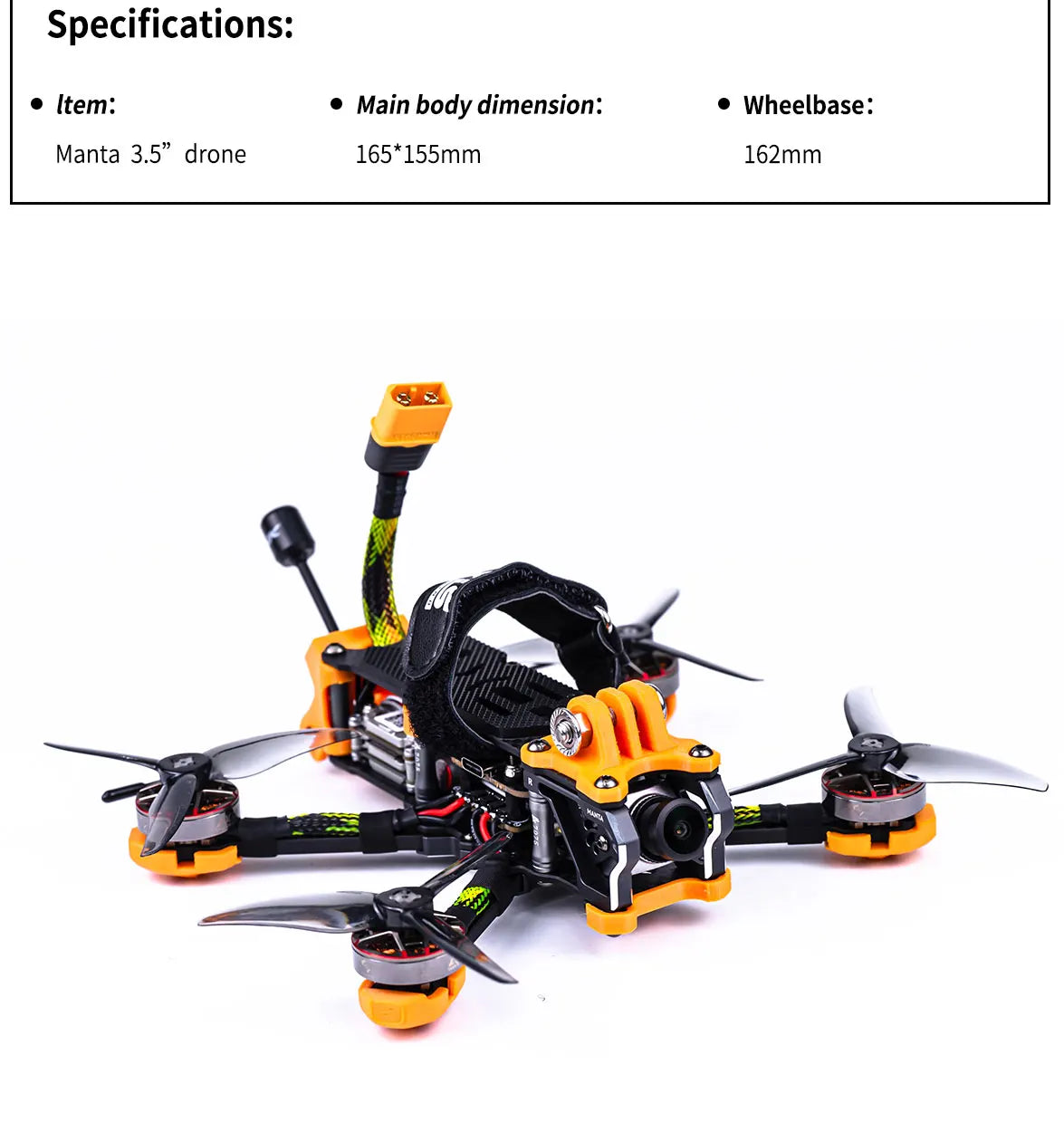 Axisflying MANTA3.5" - 3.5inch FPV Freestyle Training Drone - 6S 9 Axisflying MANTA3.5", Manta 3.5" drone 165*155mm 162mm main body dimension: