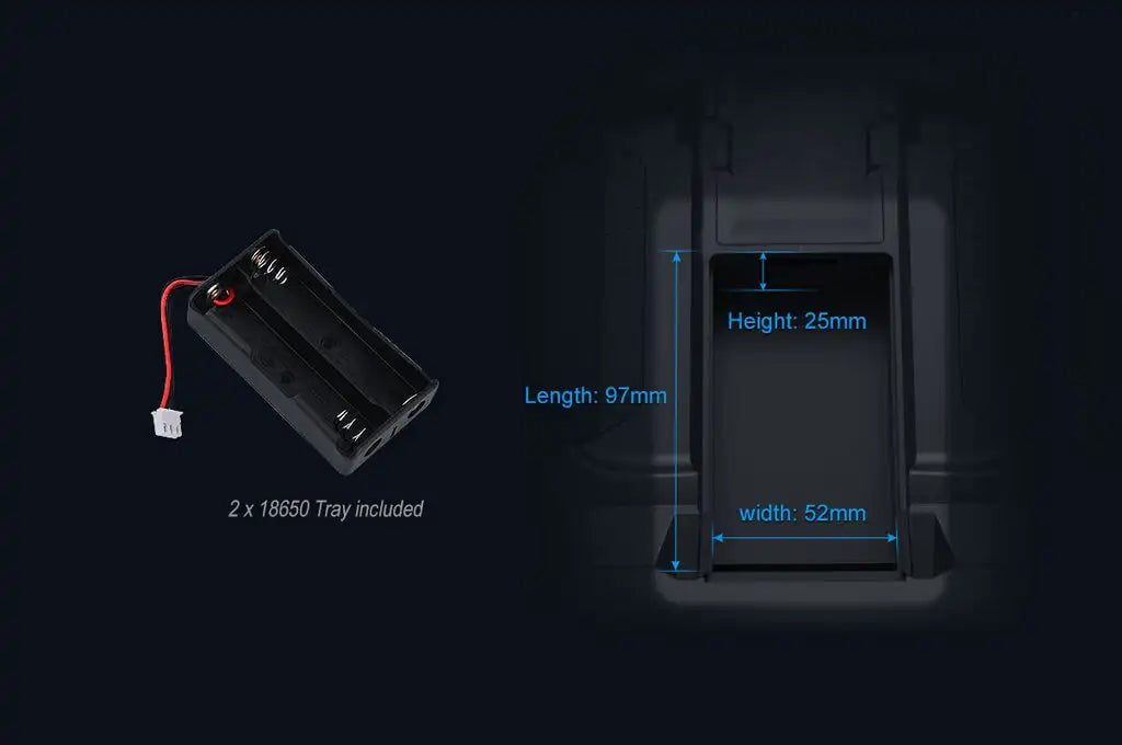 Height: 25mm Length: 97mm 2 X 18650 included width: