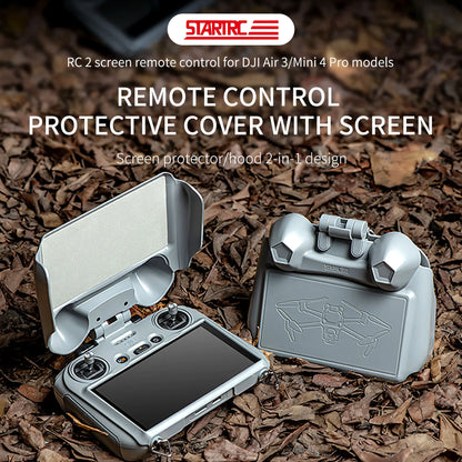 STARTRC grey RC cover for DJI Air 3/Mini 4 Pro features a 2-in-1 screen protector and hood to reduce glare and protect the remote display.