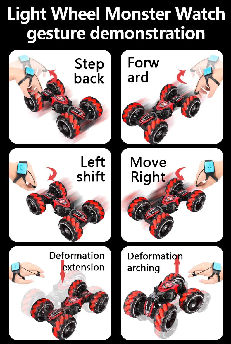 ZWN 1:12 / 1:16 4WD RC Car, Light Wheel Monster Watch gesture demonstration Step Forw back ard Left Move shift Right Deformation De