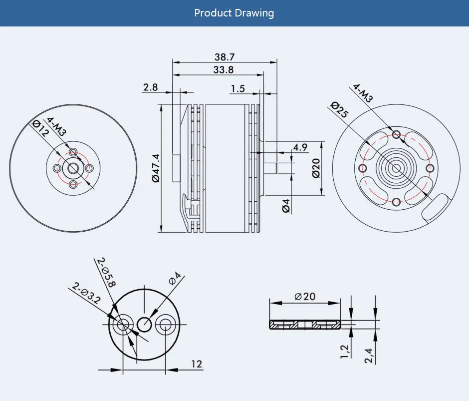 T-MOTOR MN4112 KV320 KV420 Brushless Motor SPEC