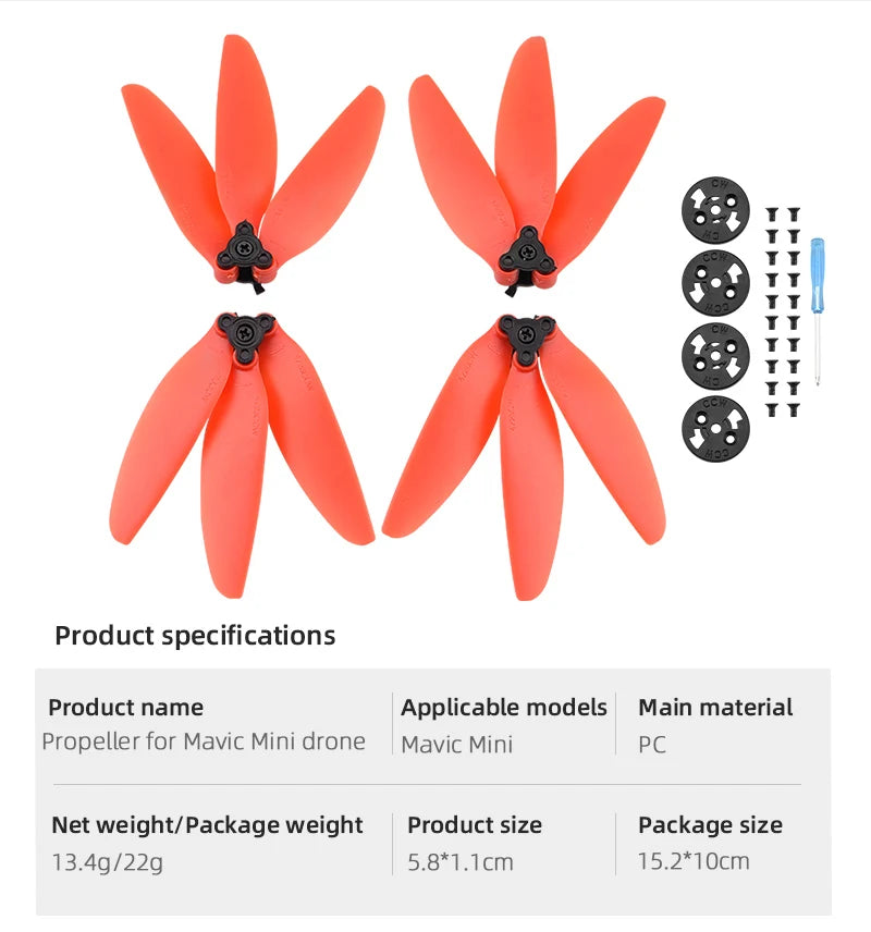 For DJI Mini 2/SE Mavic Mini Propeller, U Product specifications Product name Applicable models Main material Propeller for Mavic Mini drone Ma