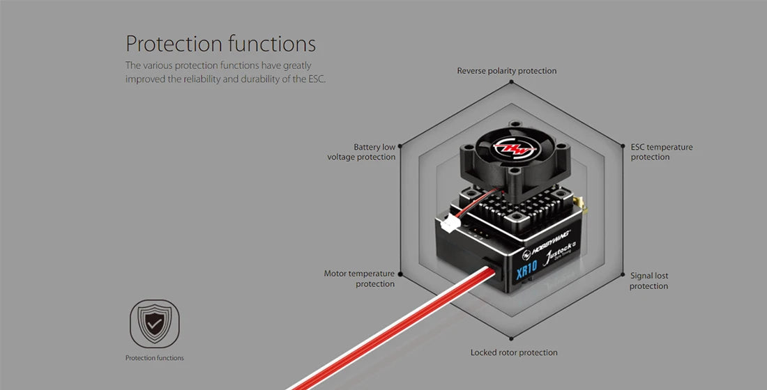 HOBBYWING XERUN XR10 JUSTOCK G3 60A ESC, protection functions have greatly Reverse polarity protection improved the reliability and durability of the ESC