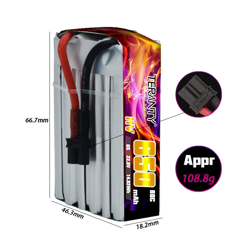 6.jpg Teranty 6S HV 22.8V 650mAh lithium battery specifications for airplanes and remote control toys.