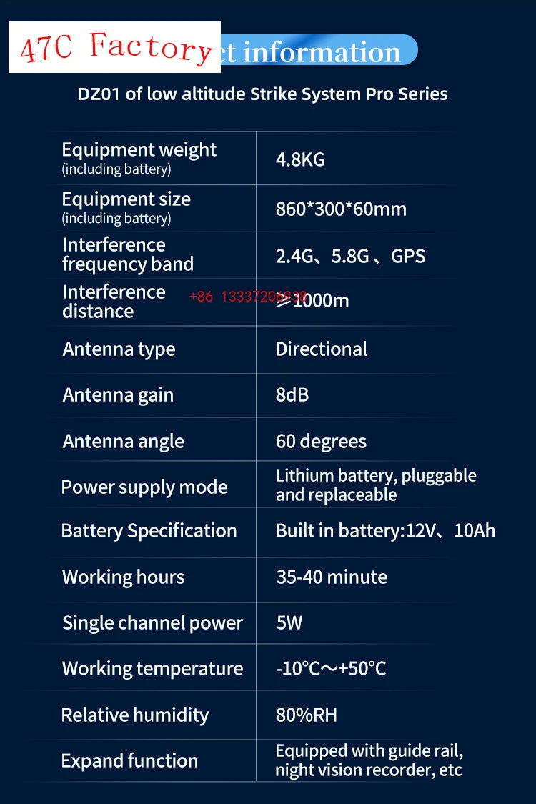 Anti Drone Device - 2.0km UAV Strike Anti Drone Device Drone Drop Device Equipment SHIELDING for DJI UAV Most Drone 7 Anti Drone Device, low altitude Strike System Pro Series Equipment weight 4.8KG (including battery) Equipment size