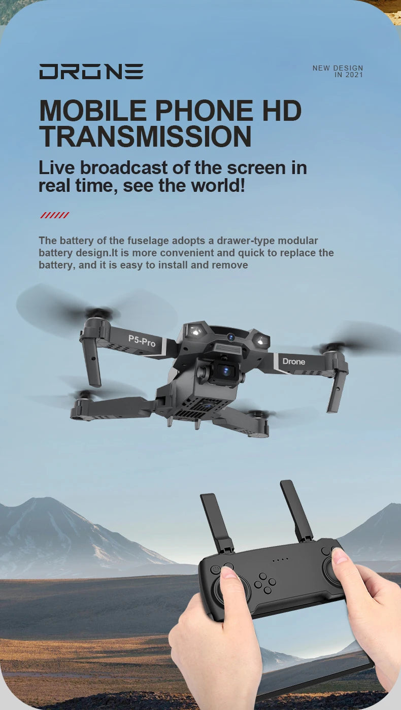 P5 Pro Drone - 2023 New Drone 8k HD Camera 5G WiFi Fpv ESC Aerial Photography RC Quadcopter Optical Flow Fixed Height Folding Dron Aircraft Toy 21 P5 Pro Drone, the battery of the fuselage adopts a drawer-type modular