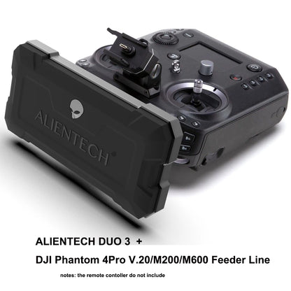 ALIENTECH DUO 3+ feeder line for DJI Phantom 4 Pro V2.0, M200, and M600 drones; remote control not included.
