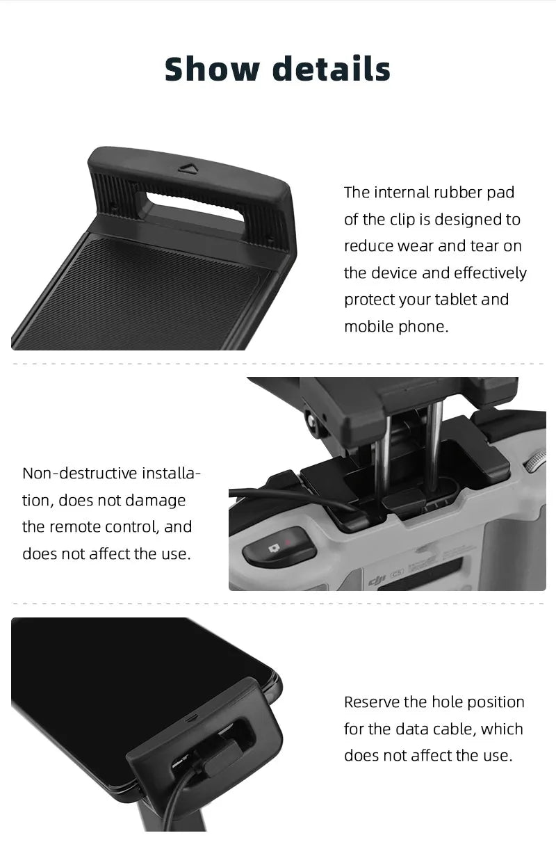 Tablet Extended Bracket Holder Mount for DJI Mavic 3 Mini 2/ DJI Air 2/2S/ DJI MINI 3 PRO Drone Remote Control Tablet Clip RC-N1 DJI Accessories 15 Tablet Extended Bracket Holder, internal rubber pad of the clip is designed to reduce wear and tear on the device and effectively protect
