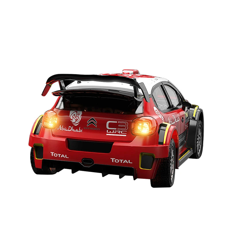 Citroen C3 WRC 1/7 scale RC car, metal chassis, brushless motor, 4CH, 120m range, branded Abu Dhabi and Total.