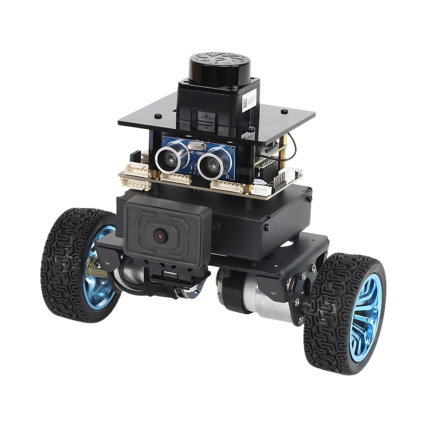 Yahboom MicroROS self-balancing robot, front view with ultrasonic sensor and camera module