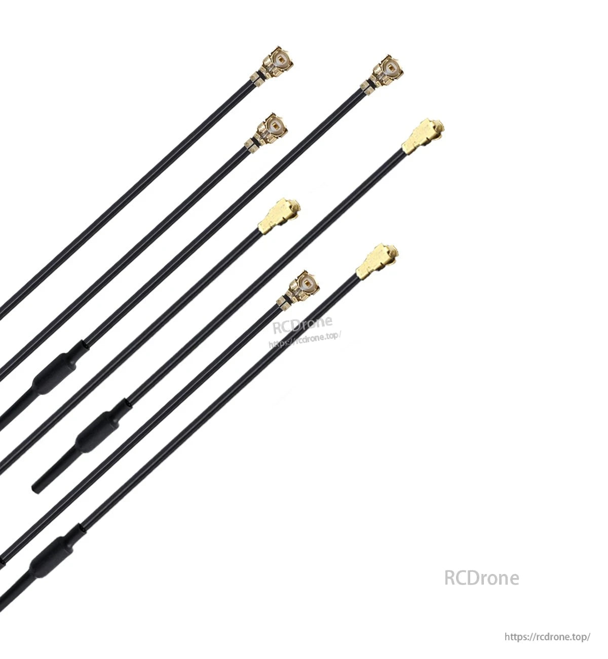 Set of black coax antenna cables with gold u.FL/IPEX micro connectors and slim antenna ends