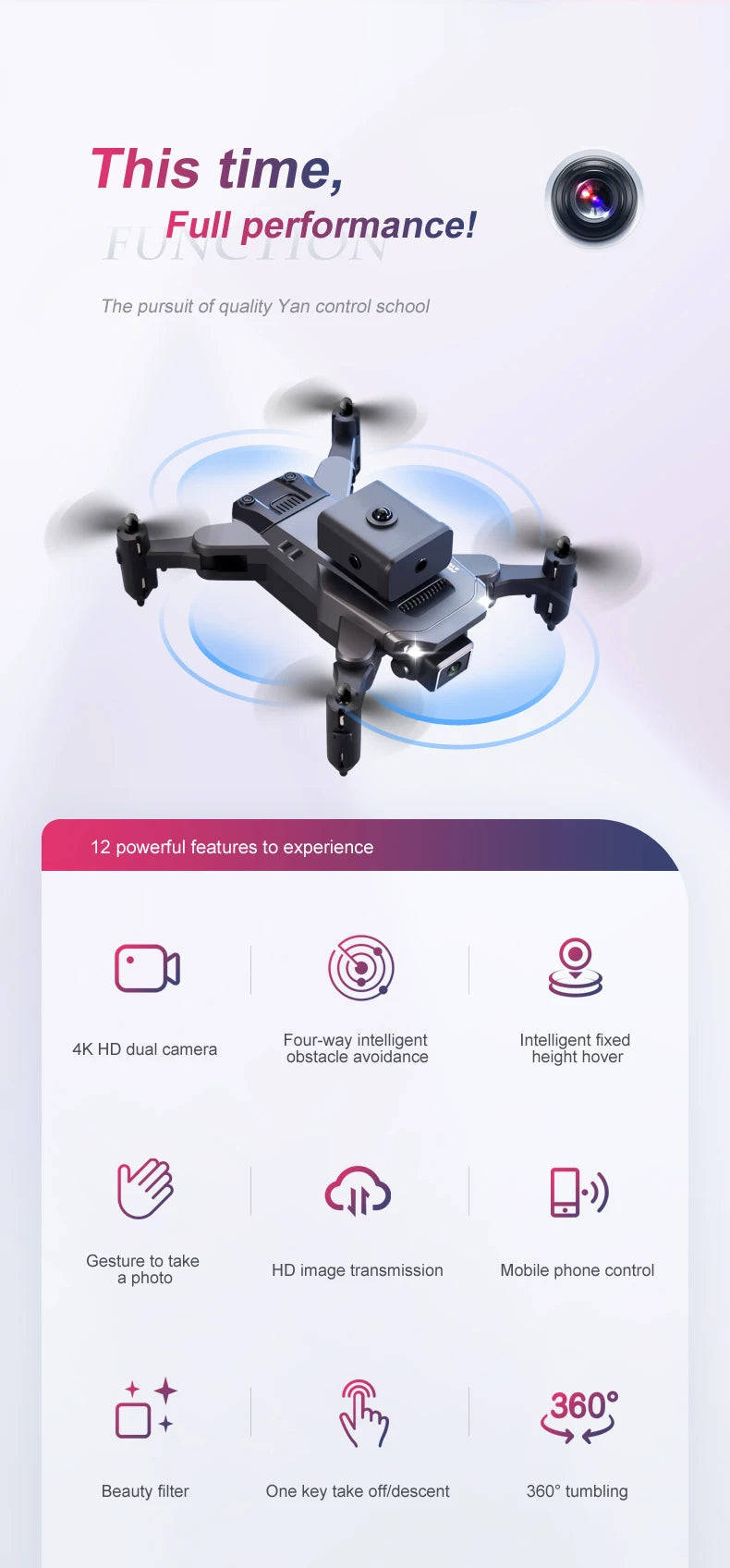 XYRC KY912 Mini Drone, yan control school 12 powerful features to experience 4k h