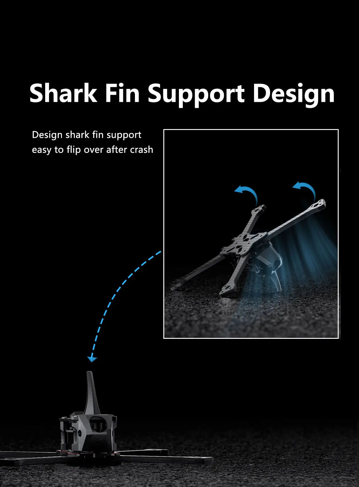 GEPRC Racer Frame Parts, Design Shark Fin Support Design Shark fin support easy to flip over after