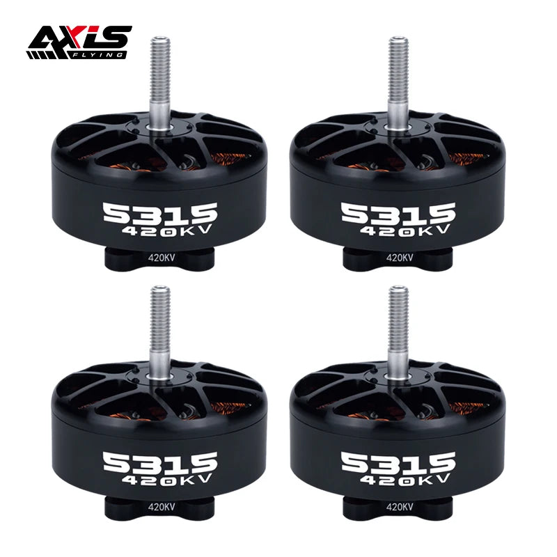 Axisflying 5315 420KV 6-8S Brushless Motor, 4 Axis flying 5315 420KV brushless motors for 15-inch FPV long-range drones.