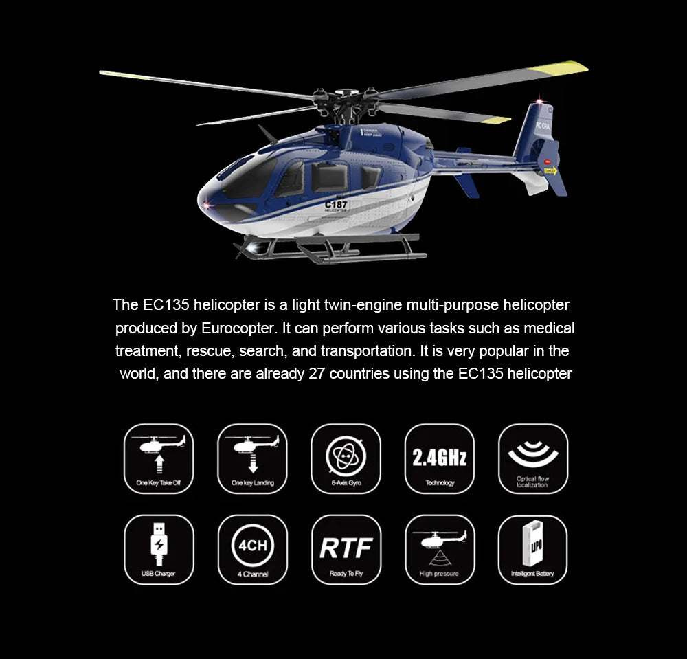 RC ERA C187 Rc Helicopter, the EC135 helicopter is a light twin-engine multi-purpose helicopter .