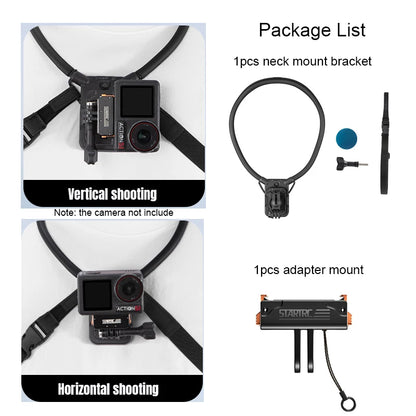 STARTRC Neck Hanging Mount Bracket, Neck mount bracket for action cameras, includes adapter and vertical/horizontal shooting options