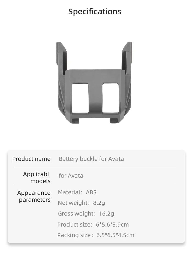 Drone Battery Buckle Holder for DJI Avata - Protection Cover Anti-Drop Safety Bracket Clip for DJI Avata Drone Accessories 8 Drone Battery Buckle Holder for DJI Avata, Specifications Q Product name Battery buckle for Avata Applicabl for Avasa