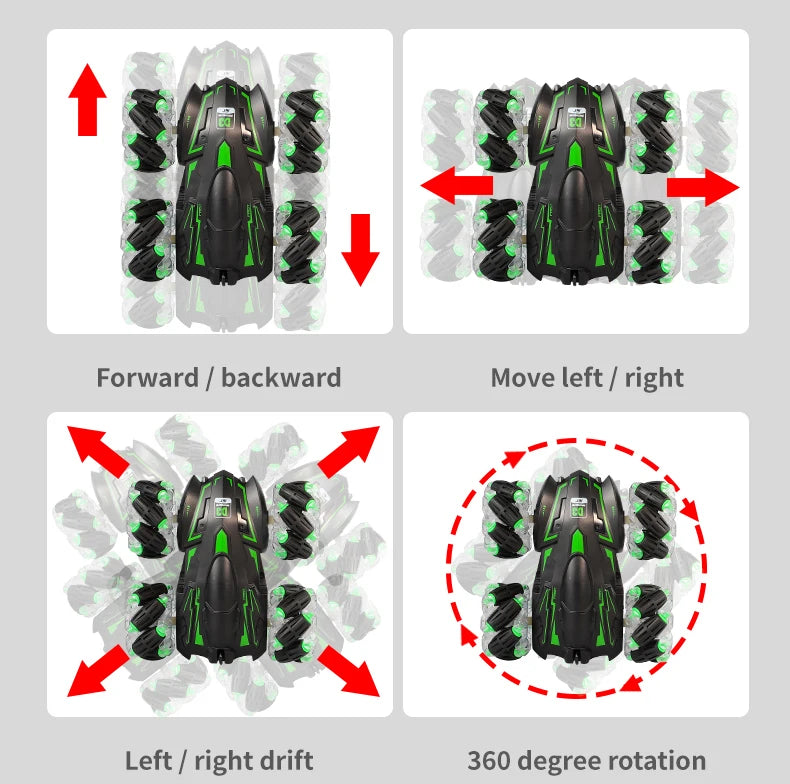 4WD RC Car Drift Stunt Car, Forward backward Move left / right Left right drift 360 degree