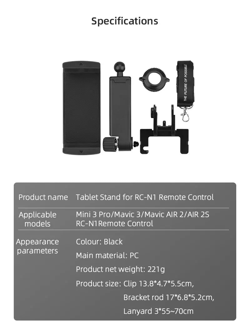 Tablet Extended Bracket Holder Mount for DJI Mavic 3 Mini 2/ DJI Air 2/2S/ DJI MINI 3 PRO Drone Remote Control Tablet Clip RC-N1 DJI Accessories 9 Tablet Stand for RC-NI Remote Control Applicable Mini 3 Pro/Mavic