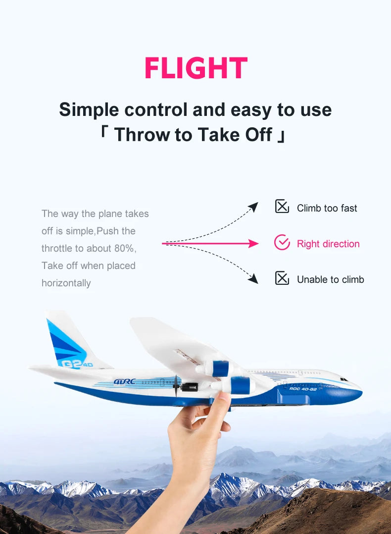 G2 RC airliner Glider - 2 Channel Remote Control Aircraft Hand Throwing Radio Control Plane Foam Resistant Outdoor Airplane Toys 11 G2 RC airliner Glider