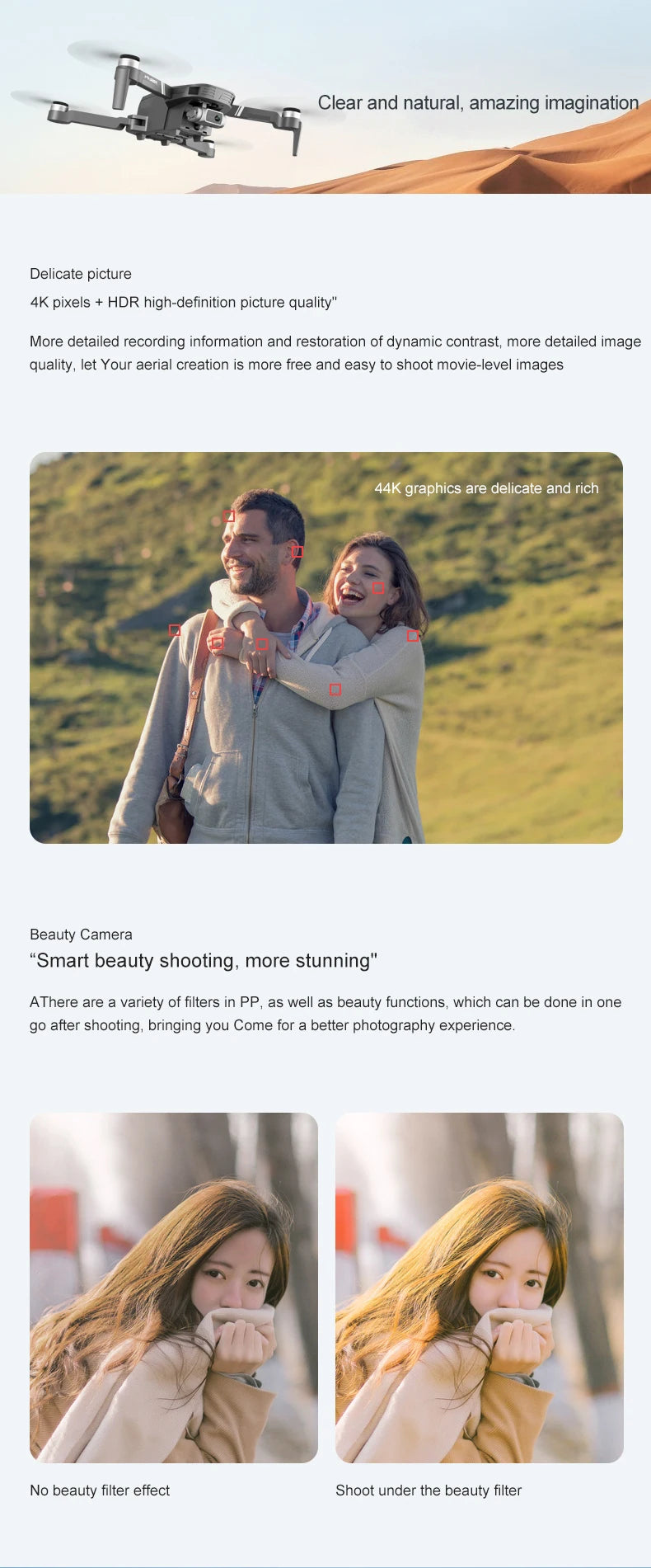 F4 Drone - 4K HD Professional 2-Axis Gimbal Brushless RC Dron GPS 5G WIFI 2KM Flight Distance FPV Foldable Quadcopter VS SG907 MAX Professional Camera Drone 26 F4 Drone, 4K pixels HDR high-definition picture quality" "Smart beauty shooting, more