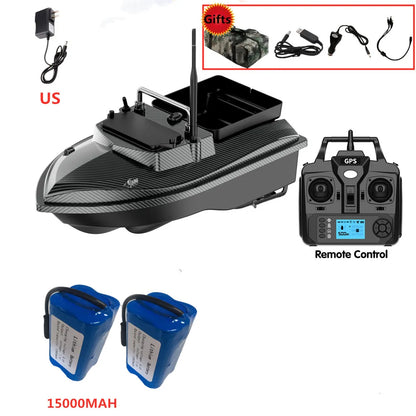 Tccicadas V060 GPS Fishing Bait Boat, GPS fishing bait boat with 500M range, 160 preset positions, 2kg hopper, auto return, dual motors, and 15000mAh battery for reliable, precise bait delivery.