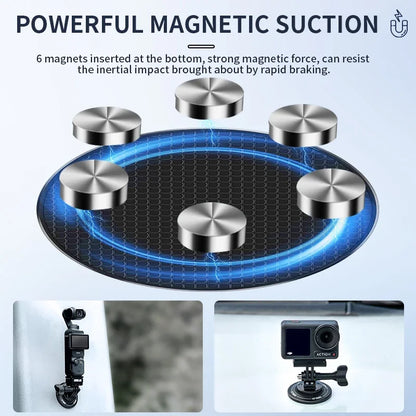 Powerful magnetic suction base with 6 magnets for secure camera mounting.