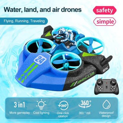 4DRC V24 Mini RC Drone, 3-in-1 drone for water, land, air with lighting, rotation, waterproof design
