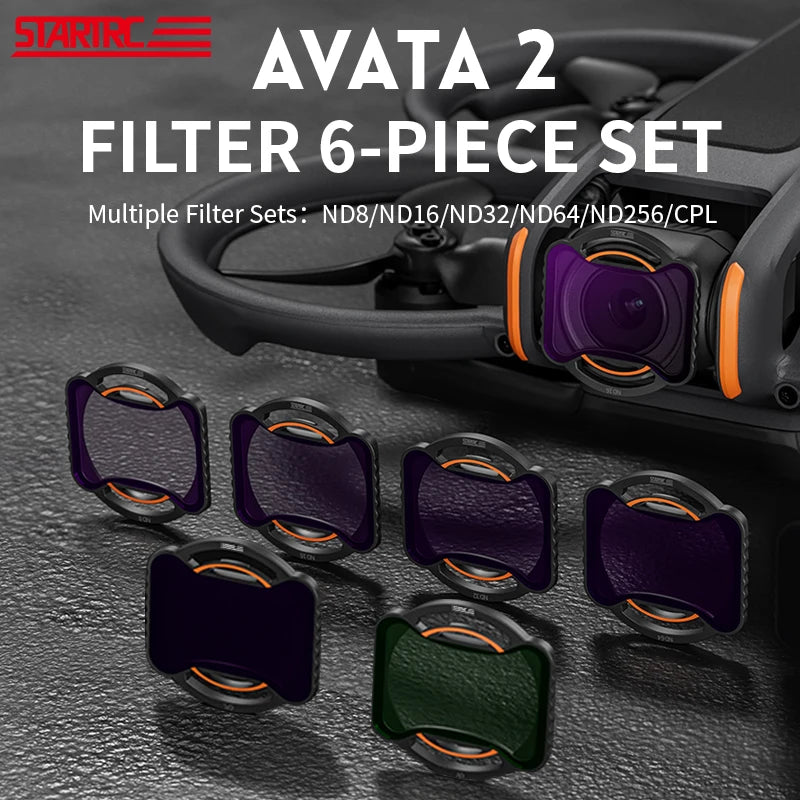STARTRC ND Filter, STARTRC Avata 2 Filter Set includes ND8/16/32/64/256, CPL, and UV filters in a lightweight, compact 6-piece kit for enhanced drone photography.